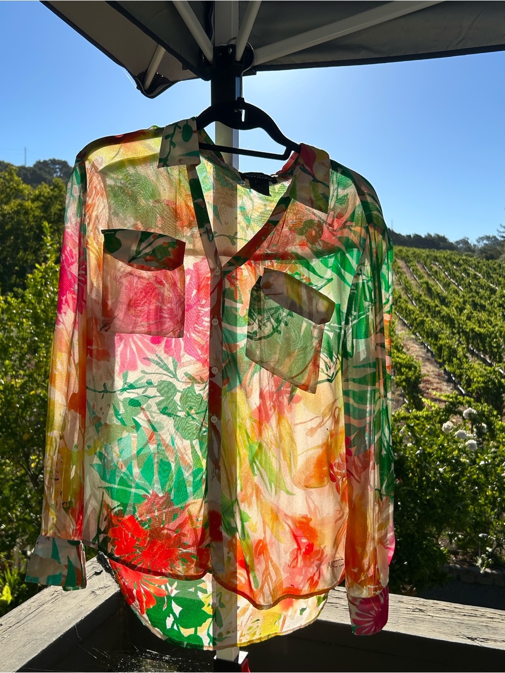 Sheer Multicolor Floral Button-Front Blouse